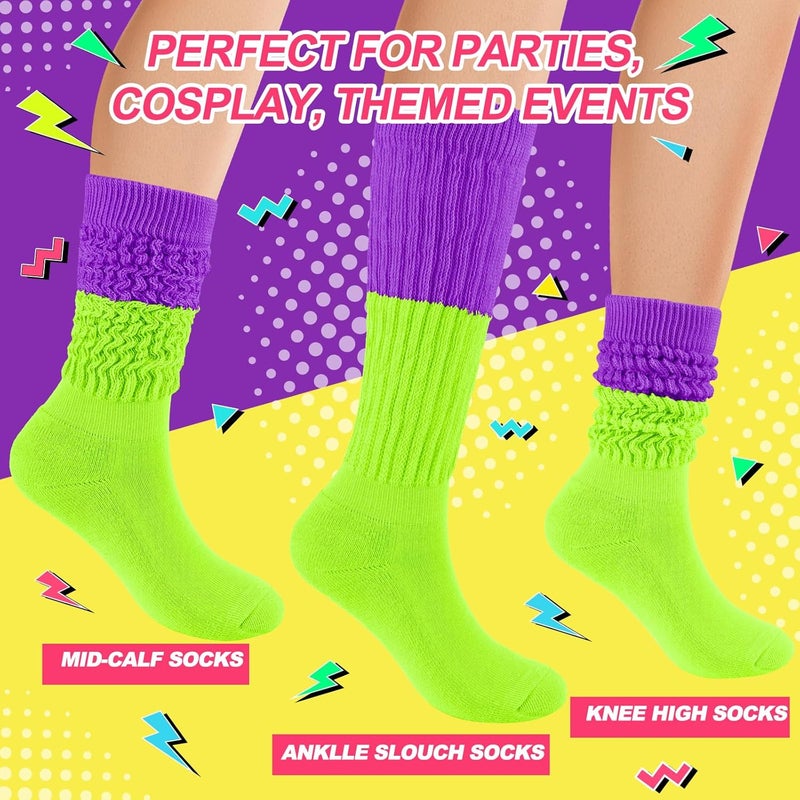 TRIITECH Store Neon Slouch Socks for Women, 80s 90s Scrunch Knee High Socks with Neon Earrings and Scrunchies for 80s 90s Party - Image 2